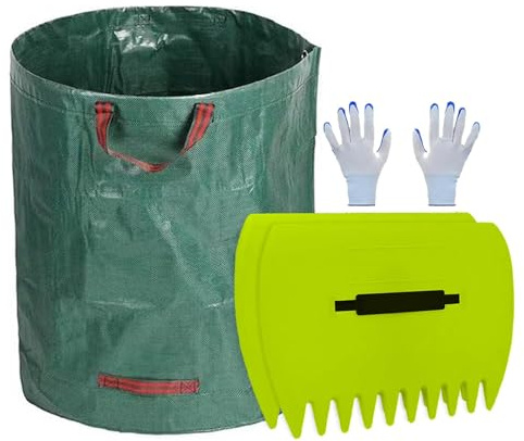 Laubbesen und Krallen, Laubbesen mit ergonomischem Griff - Großer Auffanggriff mit Müllsack - Tragbarer Gartenrechen Groß für fo