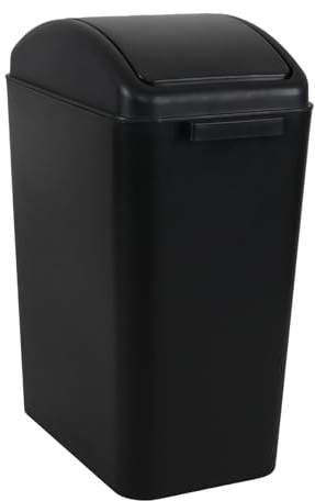 Yarebest Cubo de basura delgado negro con tapa oscilante para espacio estrecho, cubo de basura de cocina de 15 litros con tapa oscilante, 1 paquete, rectangular