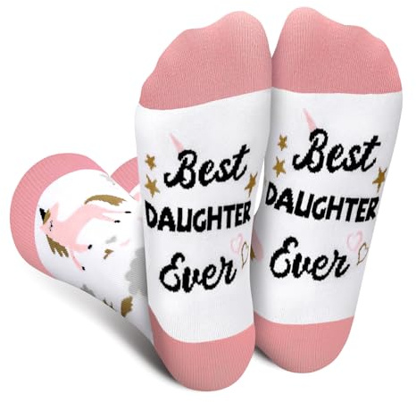 BEST DAUGHTER EVER Chaussettes Pour Fille - Idée Cadeau Anniversaire Noel Pour Femme Et Ado Fille- Chaussette Humour Fantaisie Rigolote -Cadeau Rigolo Original Drole Utile Saint Valentin Pâques