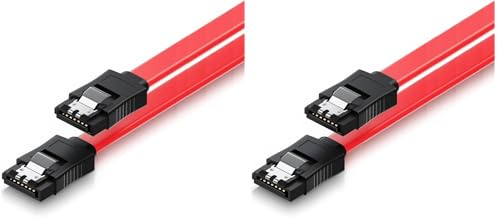 Ewent Cavo SATA III, Velocità 6Gbits con Clips in metallo, SATA L-Type, Rosso, 0.3 m per Personal computer (Confezione da 2)