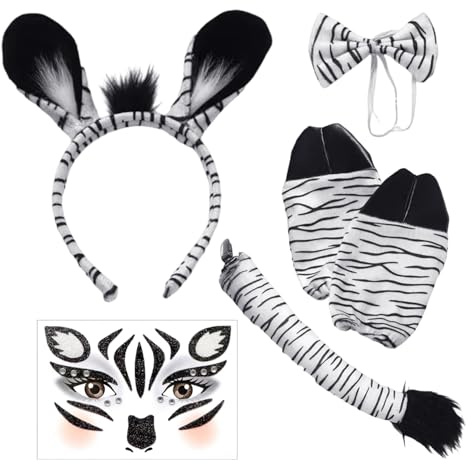 HDGSAFD 1 -Teiliges Stirnband, 1 -Teilige Fliege, 1 Paar Ärmel, 1 Stück Schwanz Und 1 Gesichtsfleck, Zebra -Kostüm, Rollenspielzubehör.