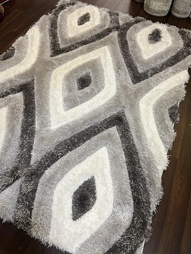 OrientalRugCompany Rugs 3d Shaggy rug 120x170cm Living Room, Tear Drop Design Grey/Silver Modern Home Rugs/Carpets/Mats Medium/Large Size Super Thick Pile 5CM Heavy weight