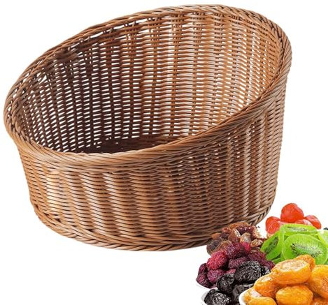 Acunny Cesta de exhibición de pan, cesta tejida para servir frutas de pan, cesta de cocina, costura, restaurante, panadería, soporte para alimentos, bandeja organizadora para aperitivos, galletas