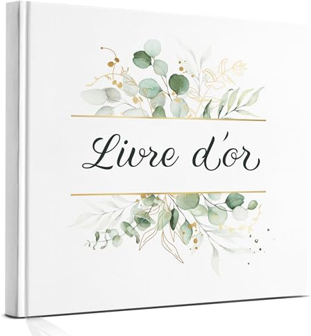 Livre d’or élégant à couverture rigide, 72 pages – Idéal pour mariage, anniversaire, baptême ou événement spécial, pages blanches à personnaliser pour photos, messages et vœux