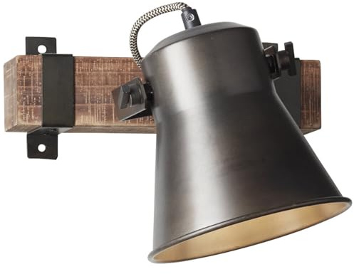 A.S. Création Wandspot in Metallic Schwarz aus Holz - Vintage Lampe Dimmbar DD128656 - Industrial Innenleuchte - 24cm (B) x 25cm (H)
