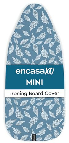 Encasa XO Överdrag för strykbräda med 3 mm filtstoppning, dragsnöre (lämplig för 72 x 30 cm mini standardbrädor) tryckt - stora blå blad