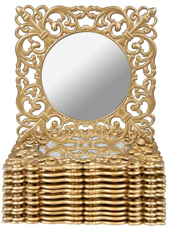 MAONAME 12 Gold Charger Plates Set of 12, Mirror Charger for Dinner Plates, Plastic Plate Chargers with Embossed Rims, Square Chargers for Table Setting, Wedding