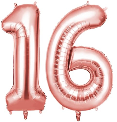 OFFCUP Zahlen Luftballon 16 Geburtstag Roségold, Folienballon Zahl 16 | 40 Zoll Helium Ballons Riesen 101cm Geburtstag Mädchen Junge PartyDeko Ballon Zahl Deko zum Jubiläum Neujahr Hochzeit