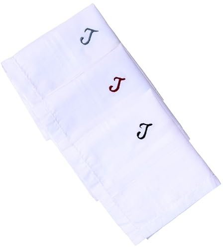 Hell Blues Taschentuch mit Monogramm für Herren, Initiale bestickt, 3er-Pack, sortiert, 100 % Baumwolle, Kingsize, weißes Einstecktuch