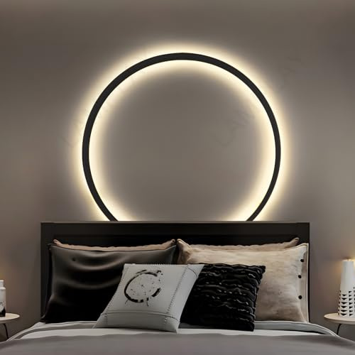LAMPLAY Ring LED Moderne Wandleuchte, Ø80cm, Schwarz Ringlicht, USB-Stromversorgung + Smart-Wire-Fernbedienung, CCT 3000K/4500K/6000K Schalter, Flure Wohnzimmer Schlafzimmer Esszimmer Arbeitszimmer