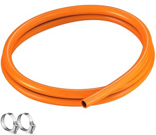 Jiusion Conjunto de tuberías de gas estándar británicas de 2 metros - Manguera PVC de PVC de 8 mm de diámetro interior + 2 clips de instalación, duradero y fugas a prueba de fugas | Interior Con 2 Clips de Instalación Duradero y A Prueba de Fugas para Propano Butano Barbacoa Cocina al Aire Libre Kit