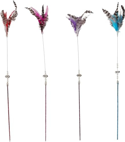 Flamingo Katzenspielzeug – Katzenangel Sjakie 45cm – Mehrfarbig – Keine Farbauswahl möglich – Kunststoff mit Glitzer, Glöckchen und Federn