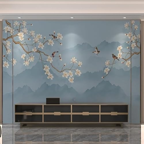 WLLDDDIU Chinese Style Ink Landscape Wallcovering Peel and Stick Classical Magnolia Bird Painting Decoration Self Adhesive Mural Removable Wallpaper Decor for Bedroom Living Room 250X200Cm(98X78inch