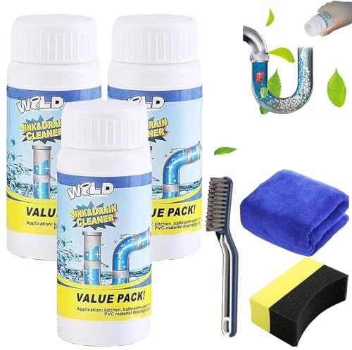 Wild Sink and Drain Cleaner, World Sink & Drain Unblocker, Powerful S-ink & D-rain Cleaner, Allfound S-ink and D-rain Clean-er, For Kitchen Bathroom Toilet Shower, Safe for All Surfaces (3 Pcs-330g)