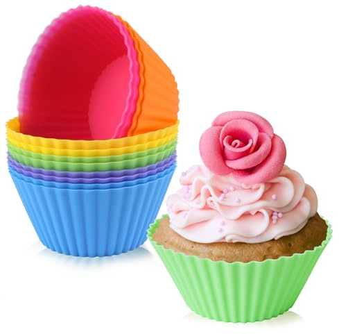 vonsera 12 Stück Muffinform Silikon | Silikon Muffinförmchen Wiederverwendbare | Cupcake Förmchen | Rund Silikonform für Kuchen, Eincreme, Pudding | Regenbogenfarben