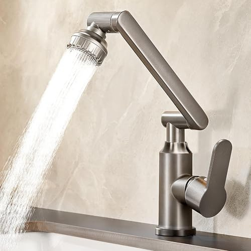 MidingChai Kitchen Mixer Tap, 1080°Rotation Kitchen Tap with 2 Spray Modes, Lead Free/Nickel Free Stainless Steel Mixer Tap Single Lever with 2 Hoses, 360°Swivel, for Sink Bathroom Basin