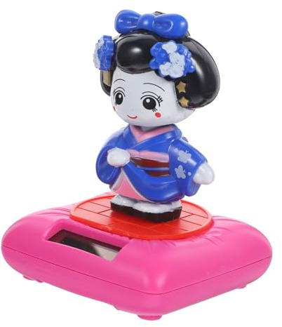 BCOATH Solarbetriebene Kleine Kimono Wackelfigur Plastische Shaking Head Doll Dekorative Auto Desktop Ornament Leichte Tragbare Asiatische Puppendekoration für Innenräume