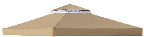 10x10FT Double Tier Gazebo Canopy Top Replacement for Garden Yard Patio Pavilion Waterproof Brown Cover with Air Vent Outdoor Grill Shelter Canopy Top