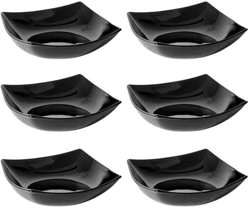 UNIQUE HOME LIVING Soup Plates Set of 6, 20cm (7.8) Black Tempered Glass Soup Plate Dinnerware, Stylish Deep Plate Set, Serving Plates Noodle Pasta Bowls, Dishwasher and Microwave Safe