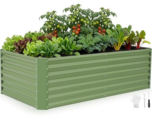 INNO STAGE Galvanized Raised Bed Kits, 180x90x53cm Metal Garden Beds, Green | Large Planter Bed Outdoor for Gardening, Tall Large Steel Raised Bed for Vegetables, Flowers Patio Ground Planter Box