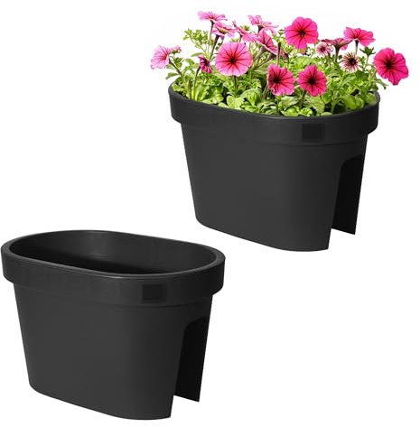 Spetebo Balkong blomkruka oval antracit set om 2 – 40 x 26 cm – plastplanteringslåda för upphängning på räcket – trädgård blomkruka växter blommor skål för upphängning