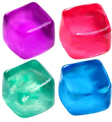 WitMbg Ice Cube Slow Rising Fidget, Stress Relief Cube Set for Focus and Anxiety Management, 4 Pack Multicoloured Fidget Cubes with Slow Rising Feature, 5 cm Clear Stress Balls for Office Use
