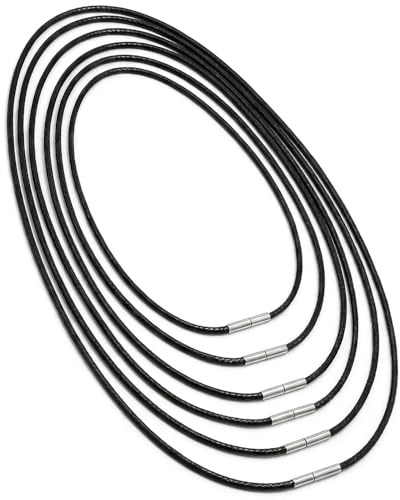 YAWYO 6-teiliges Set aus Lederhalsband-Kordeln mit Verschluss – 40 cm, 45 cm, 50 cm, 55 cm, 60 cm, 70 cm – Schwarze Lederhalsbänder für Damen und Herren, zur Schmuckherstellung (DIY)