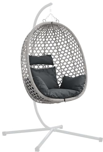 vidaXL Hängesessel ohne Gestell Anthrazit und Grau 92 x 57,5 x 110 cm, Moderne Sitzmöbel für dein Wohnzimmer, wetterfester Ei-Stuhl, ovaler Lounger, Rattan-Hängesessel