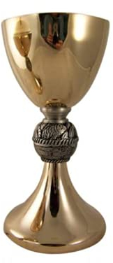 Loaves and Fish Chalice with Paten Nickel Plate,12 oz 4 Diax8 H,5 Dia Paten