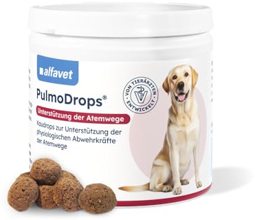 alfavet PulmoDrops, tuggdroppar för att stödja de övre och nedre luftvägarna hos hundar, tilläggsfoder, 180 g
