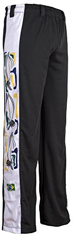 JL Sport Authentic Brazilian Capoeira Martial Arts Boy's Trousers (Black with Berimbau Print Along Leg) - 13-14