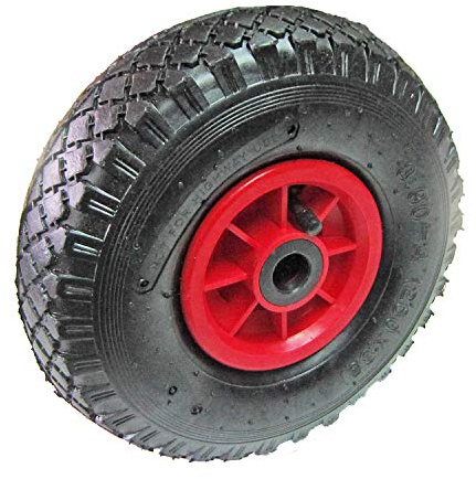 HKB ® 1 Stück Sackkarrenrad, Gummirad 3.00-4 mit Schlauch und Ventil, Tragkraft 100 kg, ø260mm Breite 85mm, Achse ø20mm, 75mm breit, widerstandsfähiges Gummi