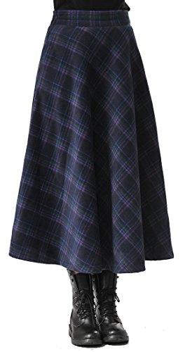 TEERFU Womens Vintage High Waisted Flared Swing Midi Full Skirts Pleated A-line Skater Skirts, Blue, UK 10 (Size tag M, Waist 29.1 inch)