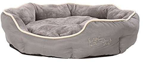 Dehner Lieblinge Hundebett und Katzenbett Sammy, oval, ca. 90 x 80 x 14 cm, Polyester, grau | waschbares Tierbett, Polyester, auch als Katzenbett nutzbar