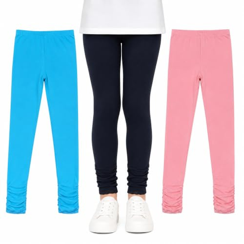 Bienzoe Niña Uniforme Escolar Tejer Algodón Tramo 3 Leggings Paquete D 10
