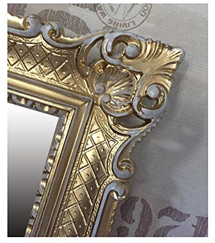 Lnxp WANDSPIEGEL BAROCKSPIEGEL Spiegel IN Gold WEIß DUALCOLOR 90x70 cm ANTIK BAROCK Rokoko Shabby CHIC Renaissance JUGENDSTIL Retro Design MIT ORNAMENTVERZIEHRUNGEN LUXURIÖS PRUNKVOLL 58SP