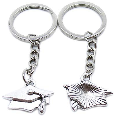 20 Pieces Antique Silver Tone Keychain Keyring Keytag AA4621 Mortarboard Trencher Cap Key Chain Ring Tag Jewelry Making Charms