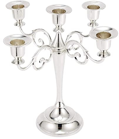 LOVIVER Kerzenständer 5-armig Kerzenleuchter 26cm aus Kandelaber für Weihnachten Party, Silber