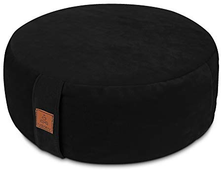 FelizMax Round Velvet Meditation Pillow D=13/16 H=5.5 Yoga Bolster Floor Pouf Zafu Buckwheat Meditation Cushion for Sitting on Floor,Removable Organic Cotton Cover Kneeling Pillow (Black, 13×13)
