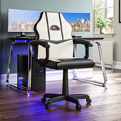 Vida Designs Racing Comet Gaming Sedia da Computer, Bianco e Nero, da Ufficio, Girevole, in Similfinta Pelle, 101 x 58 x 55 cm, H 91-101 x L 58 x P 55 cm