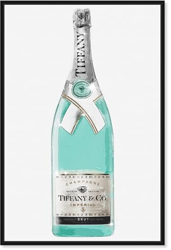 The Oliver Gal Artist Co. Drinks and Spirits Contemporary Canvas Art - Priceless Champagne, Wall Art for Living Room, Bedroom, and Bathroom, 30 in x 45, Blue and White Home Decor