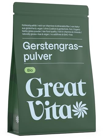 GreatVita Bio Gerstengras Pulver 400g | Vorteilspack aus deutschem Anbau | Rohkostqualität - vegan | ohne Zusätze | Gerstengraspulver