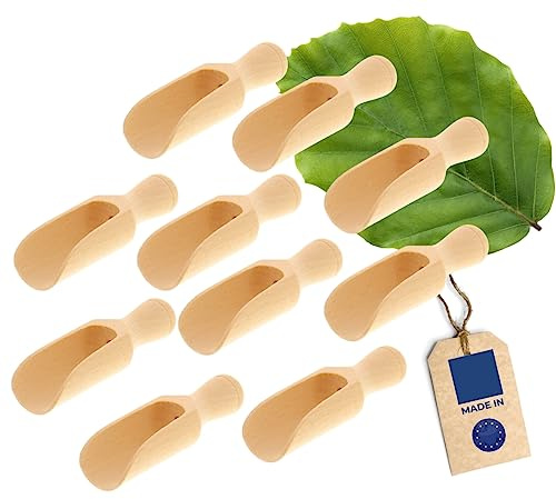 HOFMEISTER® Lot de 10 pelles doseuses en bois, 10,5 cm, cuillères doseuses pour épices, thé, café et céréales, dosage sûr, pesée, remplissage dans des récipients de conservation, des boîtes à thé et