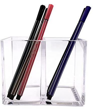 Generic Kosmetik-Organizer, Make-up-Pinselbecher, Tischzubehör, Stifthalter mit 2 Fächern für Pinselstifte, Acryl, transparent, geeignet für die Aufbewahrung von Schreibwaren