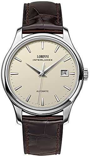LOBINNI Herren-Armbanduhr, Edelstahl, automatische mechanische Uhr, Datum, analog, lässig, modisch, Armbanduhr für Herren