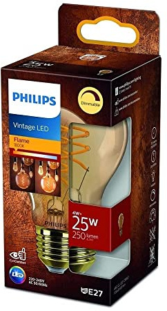 Philips ampoule LED Standard E27 25W Blanc Chaud Ambré, Compatible Variateur, Verre