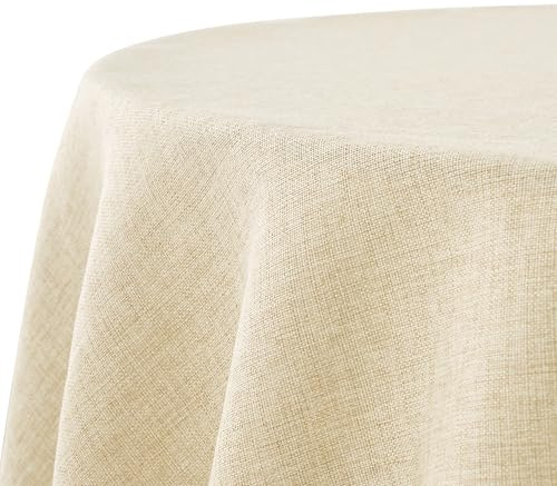 Decomira Mantel de Mesa Redondo Aspecto Lino - Repelente al Agua, Antimanchas, Lavable - como Mantel de Jardín o para Mesa de Comedor - Beige Natural - 140 cm Redondo