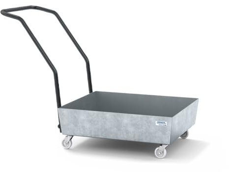 Denios Fahrbare Auffangwanne aus Stahl | mit Lenkrollen | verzinkt | BxHxT 1275 x 890 x 635 mm | Volumen 65 Liter | 1 Fass | Arbeitssicherheit Notfall-Umweltschutz-Produkte säurefest