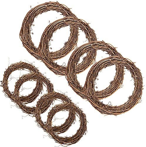 Larcenciel Weinreben Kränze Set, 8 Stück Grapevine Kränze 2 Größen Naturkranz Trockener Rattan Weihnachtskranz Holz Deko DIY Kranz Deko für Weihnachten Wand- und Türkranz Deko (10, 20 cm)