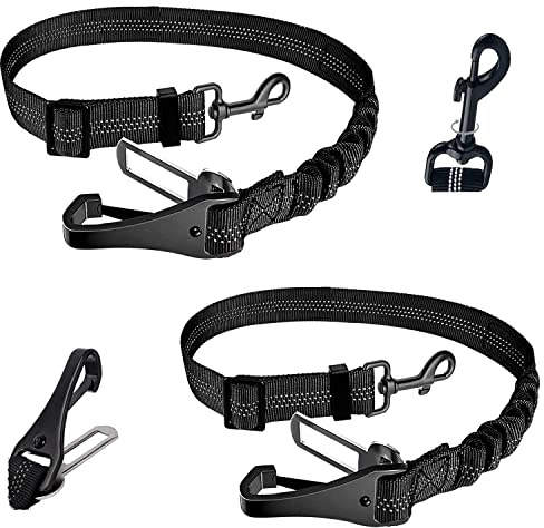 Kelivi Hunde-Sicherheitsgurt, 2-in-1 Hunde-Auto-Sicherheitsgurt, 2 Packungen, Hakenriegelstange und Sicherheitsgurtschnalle, Haustier-Hunde-Autogeschirr-Gürtel für Fahrzeug-Ausflüge (schwarz)